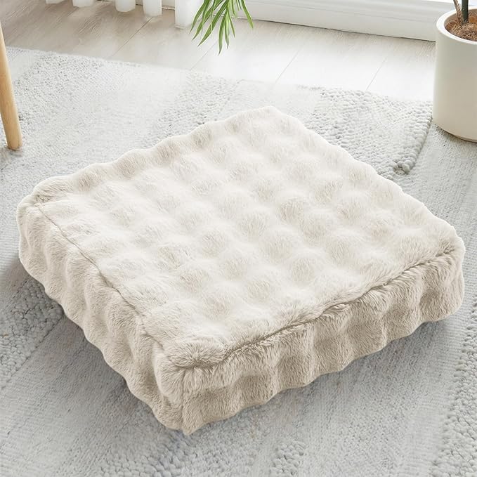 JKMAX 22 inches Floor Pillow for Adults - Large Meditation Cushion with Thick Foam & Soft Tufted Cover - Premium Outdoor Square Floor Cushion Seat - Yoga Pillows for Sitting On Floor - Almond White
