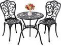 Withniture Outdoor Bistro Set 3 Piece Patio Bistro Set, Cast Aluminum Bistro Table and Chairs Set of 2, Small Patio Table Set for Porch, Black