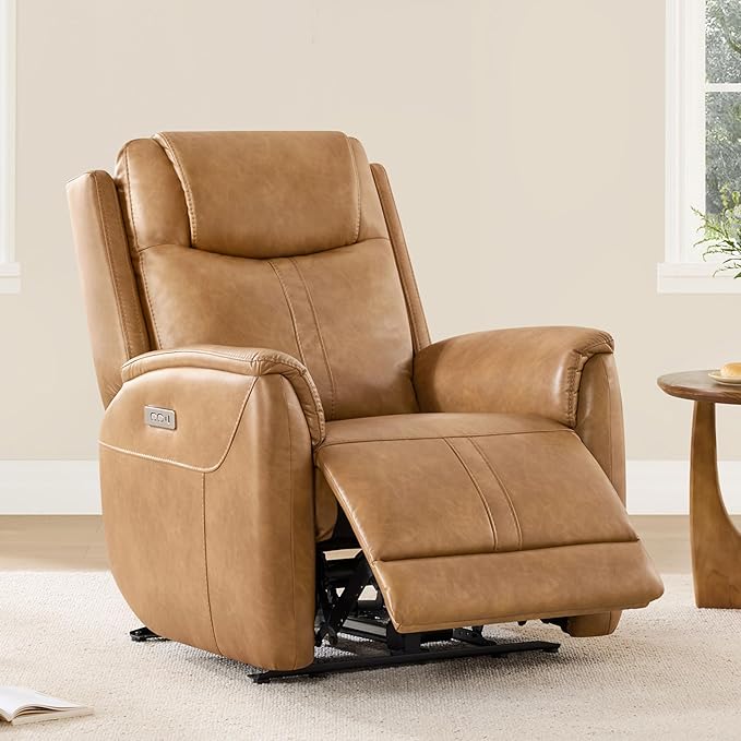CHITA Power Recliner Chairs for Adults, Electric Leather Super Zero Gravity Recliner with USB & Type-C Charging Ports for Living Room, Bedroom & Home Theater Relaxation, Faux Leather in Camel