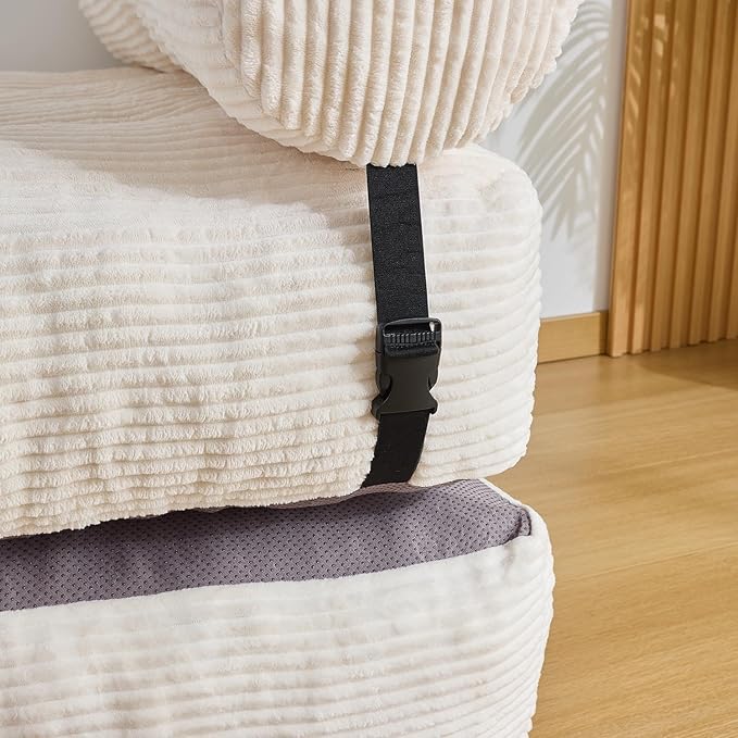 Kisoy Folding Sofa Bed, Convertible Sleeper Chair Couch Bed Faux Rabbit Fur for Adults, with Back Support Floor Couch Comfy Floor Sofa for Living Room Bedroom, Ivory, Single