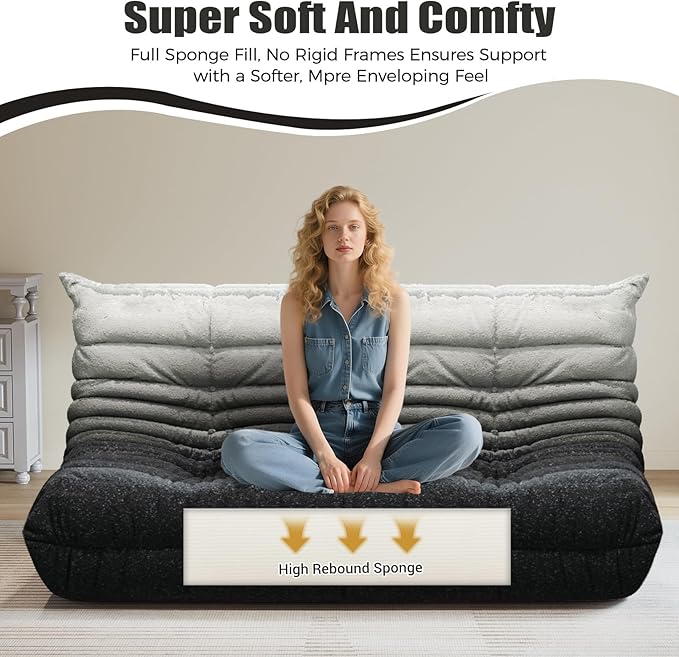 Selyteramy 3 Seat Oversized Bean Bag Chairs for Adults, Memory Foam Fireside Beanbag Couch, Comfy Bean Bag Lounger Lazy Sofa for Living Room, Bedroom, Playroom, White + Black