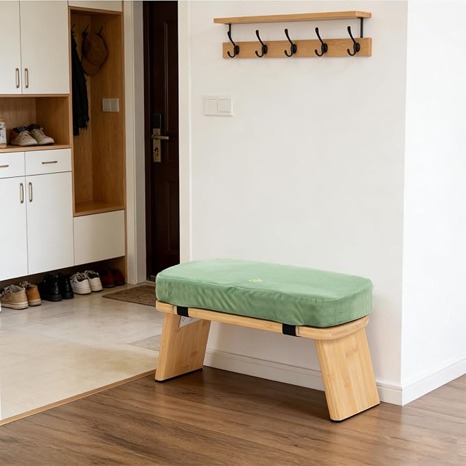 Meditation Bench, Bamboo Meditation Stool, Folding Kneeling Meditation Bench, Seiza Prayer Bench, Prayer Bench with Meditation Cushion, Kneeling Stool(Green)