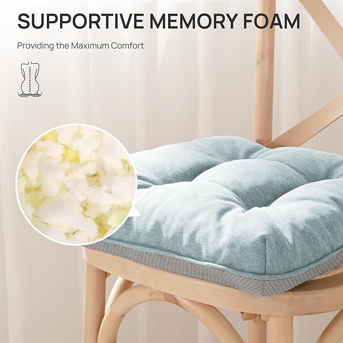 Love's cabin Memory Foam Chair Cushions Set of 4, Outdoor/Indoor Chair Pads for Dining Chairs 4 Pack, Seat Cushions for Kitchen, Dining Room, Office, Patio Chairs, 19"x19"x3.5" Light Blue