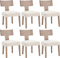 DM Furniture Linen Dining Chairs Set of 6 with Natural Wood Legs, Farmhouse Upholstered Side Chair with Curved Backrest for Living Room/Restaurant, Beige