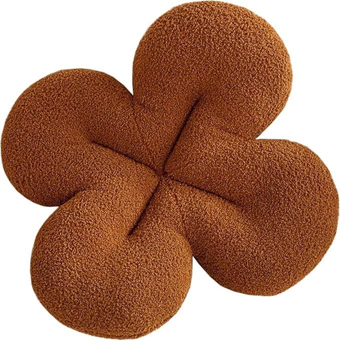 Soft Four-Leaf Clover Cushion Sofa Bedroom Living Room Plush Cushion -Brown15.7 inches