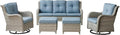 Rilyson Patio Furniture Swivel Chairs Set - 5 Piece Wicker Rattan Outdoor Sectional Conversation Sets with 2 Rocking Swivel Chairs,2 Ottomans and 1 Sofa for Porch Deck Garden(Light Grey/Sky Blue)