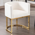 VESCASA Velvet Upholstered Dining Chair with Barrel Back, Mid Century Modern Padded Restaurant Chair with Gold Metal Frame for Kitchen, Dining Room, 1 Piece, White