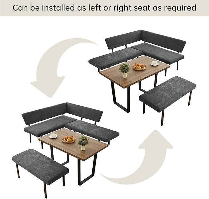 3-Piece Corner Dining Table Set with Bench, 67 Inch Space-Saving Breakfast Nook for Kitchen & Dining Room (Walnut Table & Grey Bench)