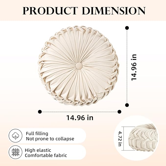 Teieas 2 Pcs Round Throw Pillows Decorative Pumpkin Velvet Boho Pleated Bed Pillows Back Support for Couch Chair Dorm Car 14.96'' (Black)