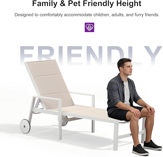 PURPLE LEAF Outdoor Chaise Lounge Adjustable Sunbathing Recliner with Armrest Khaki 2 Sets