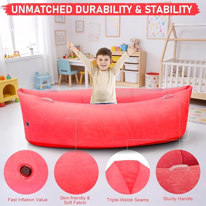 Toggloo Sensory Chair for Kids, 60" Inflatable Peapod for Children, Peapod Canoe, ADHD Sensory Pea Pod - Sensory pod for Autistic Children, Includes Electric Air Pump-Red