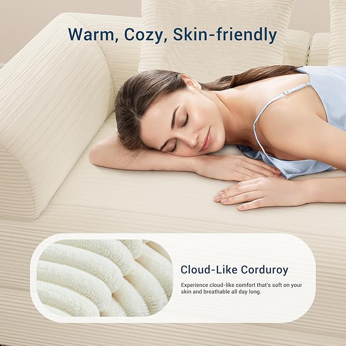 Cloud Boneless Convertible Sleeper Sofa Bed for Living Room 89" 4-in-1 Foldable Compressed Lounge 3 Seater Floor Couches High-Density Sponge & Corduroy Fabric Multi-Form Pull Out Futon Daybed(Beige)
