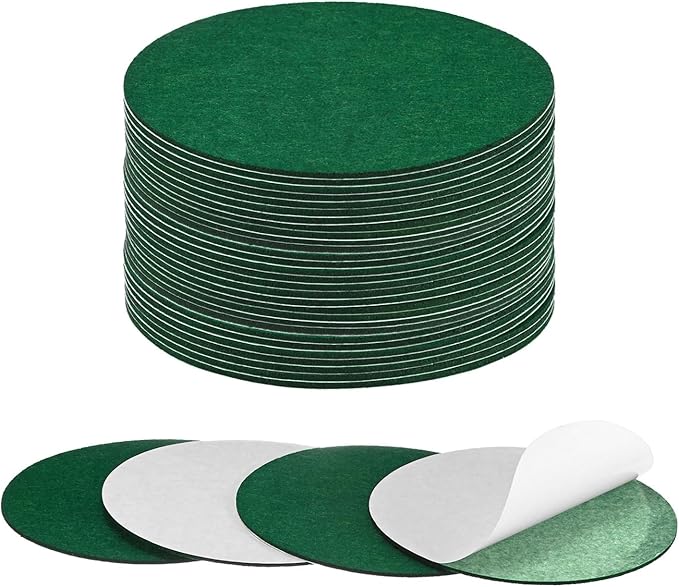 30-Pack Lamp Base Felt, 6 Inch Dia. 2mm Thick Self Adhesive Round Fabric Felt Pads for Lamp/Furniture/DIY, Non-Slip Fiber Backed Patch Circles with Adhesive Backing [Green]