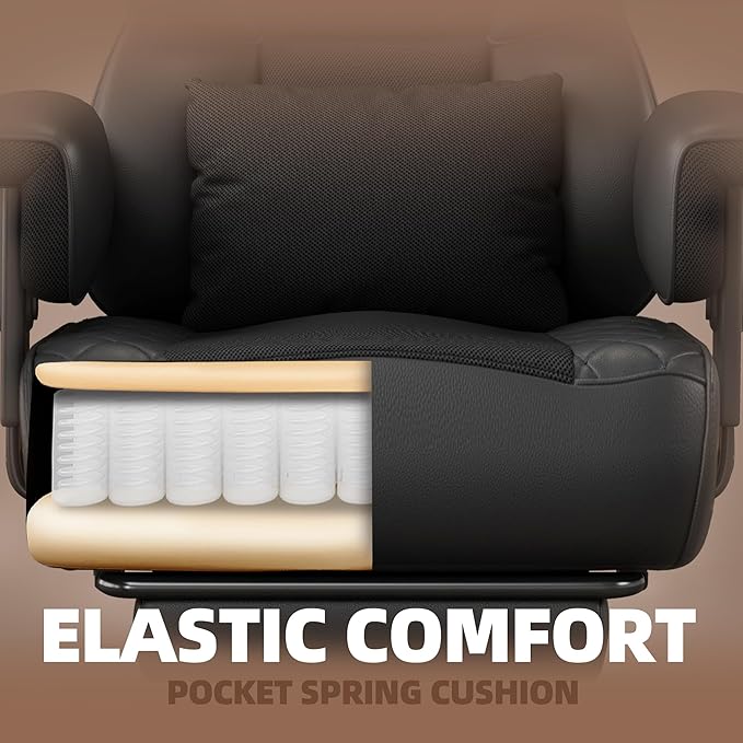 Vonesse Big and Tall Office Chair, Computer Chair with Soft Adjustable Armrests, Ergonomic High Back Gaming Chair with Lumbar Support, Executive Chairs with Footrest (PU Leather + Mesh Fabric,Black)