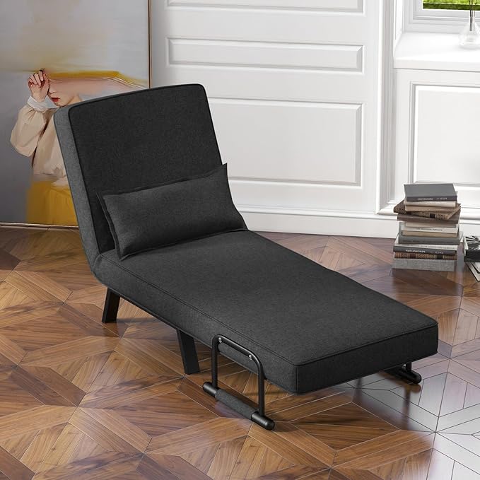 KOMFOTT Convertible Sleeper Chair Bed, 4-in-1 Folding Sofa Bed with 6-Position Adjustable Backrest, Upholstered Chaise Lounge with Removable Pillow, Leisure Recliner Lounge Couch for Home Office