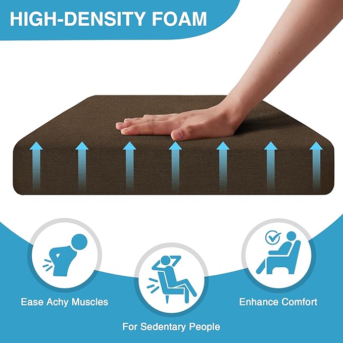 Chair Cushions for Dining Chairs Set of 4, Non Slip Kitchen Chair Pads, 17" x 16" x 2", Indoor Dining Chair Cushions with Ties, D-Shaped Seat Cushions for Kitchen Chairs, Brown