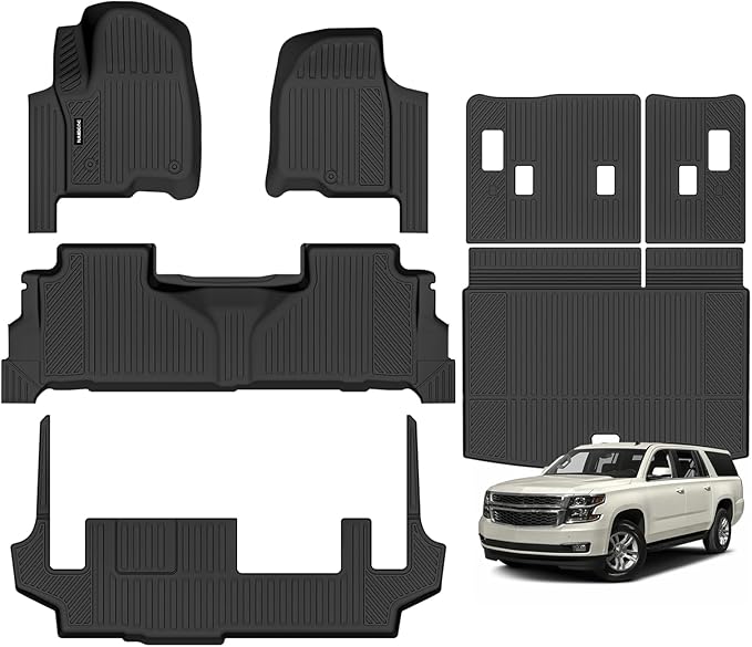 Naibeve Floor Mats for 2025 2026 Chevrolet Chevy Suburban/GMC Yukon XL/Cadillac Escalade ESV 8 Seats Bench Seat - All Weather for Suburban/GMC Yukon XL Floor Mats Cargo Mat 3rd Row Backrest Mats