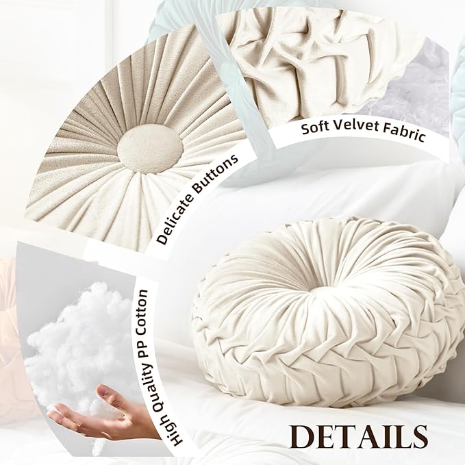 Teieas 2 Pcs Round Throw Pillows Decorative Pumpkin Velvet Boho Pleated Bed Pillows Back Support for Couch Chair Dorm Car 14.96'' (Burgundy)