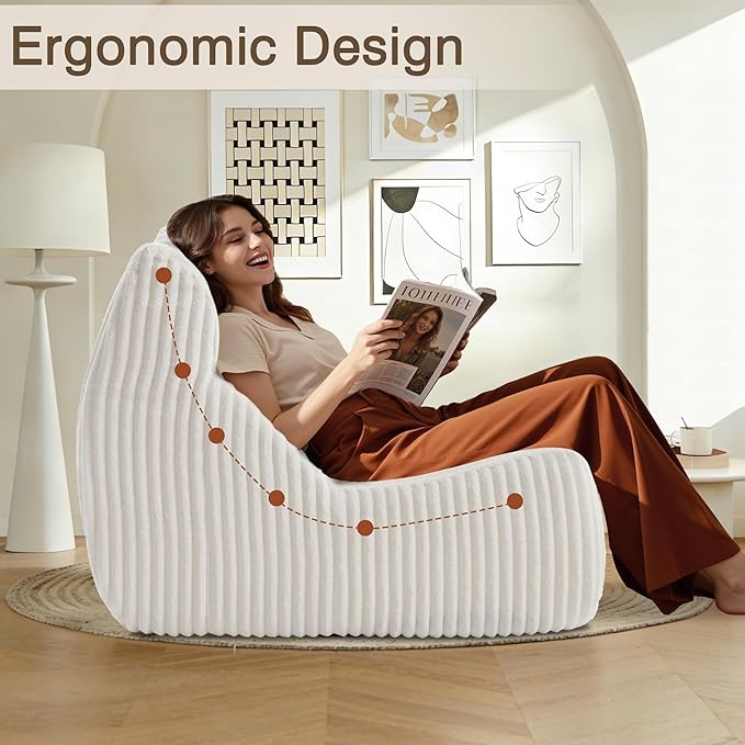 Big Bean Bag Chairs, Lazy Floor Sofa, Fireside Chair for Living Room, Bedroom, Office (White, Loveseat)