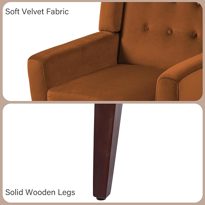 DREAMSIDEA Accent Chair, Modern Velvet Arm Chair for Living Room, Bedroom, Comfy High-Resilient Sponge Reading Chair for Small Spaces-Velvet Orange, Set of 1
