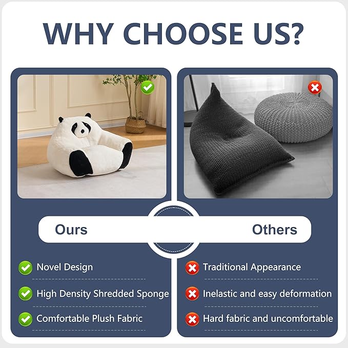 Bean Bag Chair for Kids, Small Bean Bag Couch with Filler, Ultra Soft Faux Fur Floor Sofa for Boys and Girls, Stuffed Lazy Sofa for Bedroom Dorm Reading, Beige