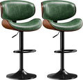 Aowos Bar Stools Set of 2, Adjustable Swivel Leather Bar Stools for Kitchen Island, Mid Century Modern Counter Height Bar Chairs Barstools with Back & Footrest (Green)