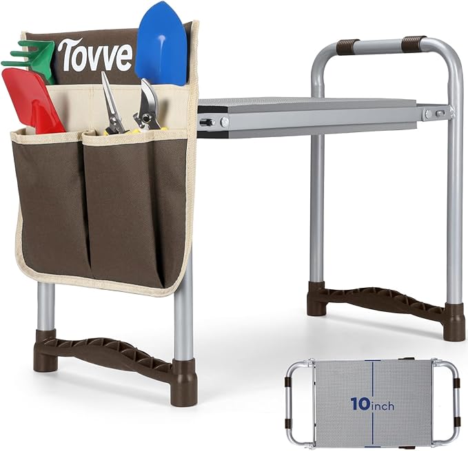Tovve Upgraded Garden Kneeler and Seat with Thicken & Widen Soft Kneeling Pad, Heavy-Duty Foldable Garden Stool with Large Garden Tool Bag, Portable Garden Bench Gardening Gifts for Women, Seniors