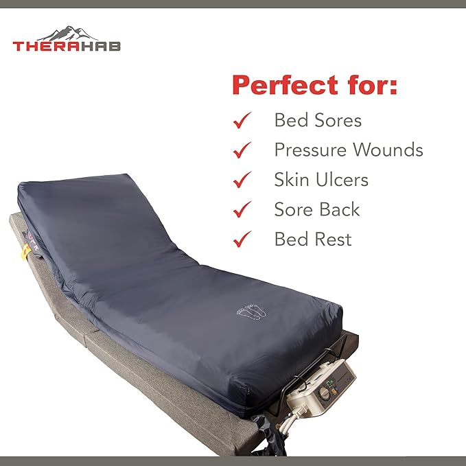 Therahab 5” Alternating Air Pressure Mattress with Electric Pump for Stage 3 Pressure Sores, Bed Sores, Hospital Bed Mattress Topper
