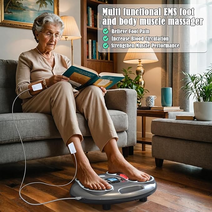 Foot Massager for Neuropathy, TENS & EMS Foot Circulation Stimulator for Pain Relief, Relieve Swelling, Cramps, RLS & Plantar, with Remote Control