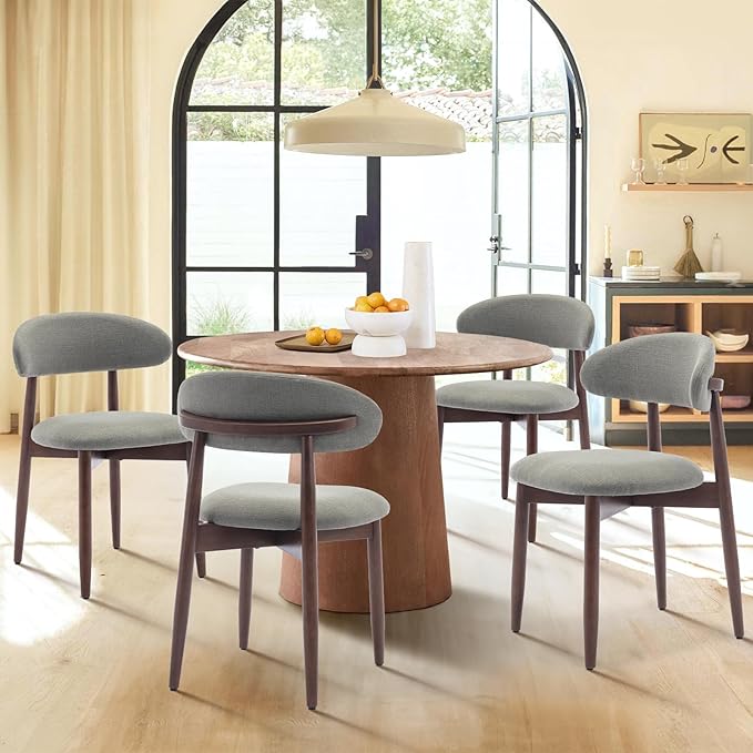 COLAMY Wooden Dining Chairs Set of 4, Modern Fabric Upholstered Dining Room Chair, Farmhouse Kitchen Chairs with Foot Pegs, Green