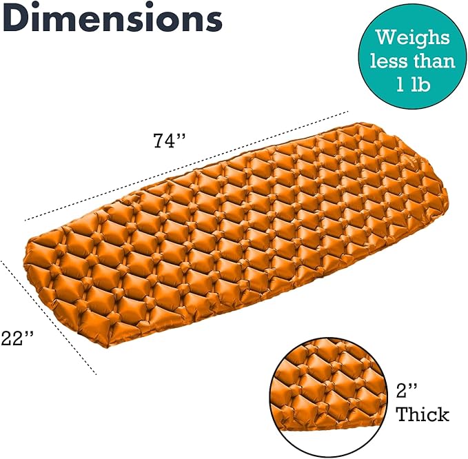 Sleepingo Ultralight Sleeping Mat - Inflatable & Compact Camping Air Mattress for Backpacking, Hiking- New