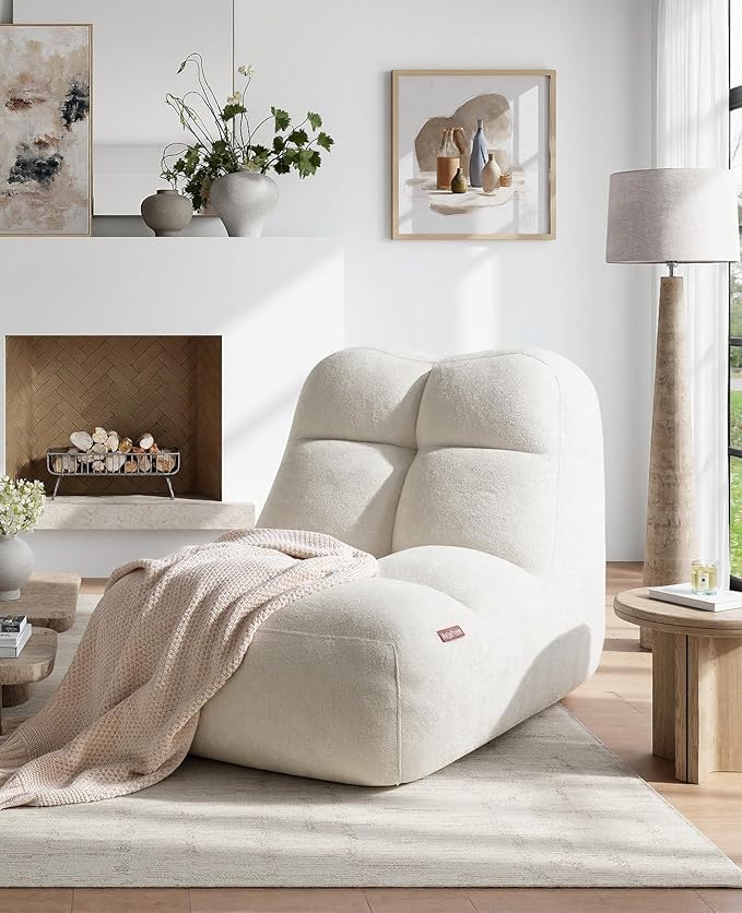 Relefree Goliath Bean Bag Chairs for Adults,Cozy Bean Bag Lounge Chair,Plush Memory Foam Filling,Oversized Reading Chair for Living Room,Bedroom,Large Fireside Sleeper Chairs for Gaming,Cream White
