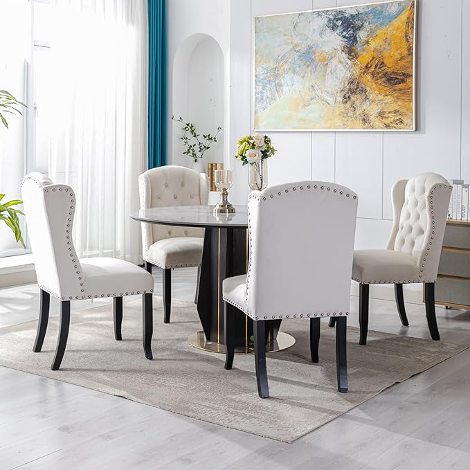 DUOMAY Modern Tufted Dining Chairs Set of 2, Velvet Upholstered Dining Room Chairs Armless Guest Side Chair for Kitchen Dining Room, Wingback Accent Chairs with Solid Wood, White