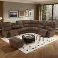 Manual Reclining Sofa Set with Drop-Down Table, Corduroy Sofa Sets, Living Room Furniture Sets, Modern Manual Recliner Sofa Sets with Storage Console for Living Room (Brown, Sectional)