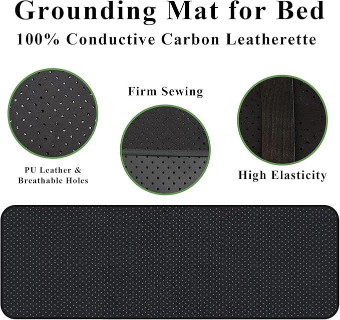 Grounding Mat for Bed, Grounding Mattress Cover for Improving Sleep, Sleep Pad, Earth Mat Carbon Leatherette Therapy (54" x 78")