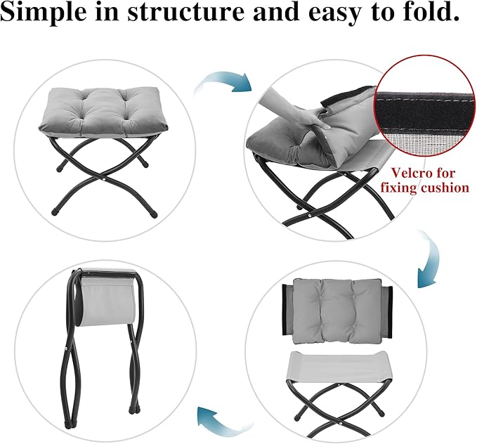 Mordchil HF 15"(H) Folding Ottoman, Foldable Footrest Stool, Portable Small Foot Stool for Couch, Collapsible Foot Rest Ottoman for Sofa, Accent Padded Ottomans for Living Room, Bedroom, Dark Grey