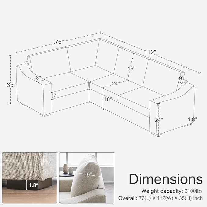ELUCHANG Convertible Sectional Sofa, L Shaped Couch, Natural Linen Fabric Couches with Extra Deep Seats, Big Comfy Couch Upholstered Modern Corner Sofa for Living Room, Office, Oatmeal