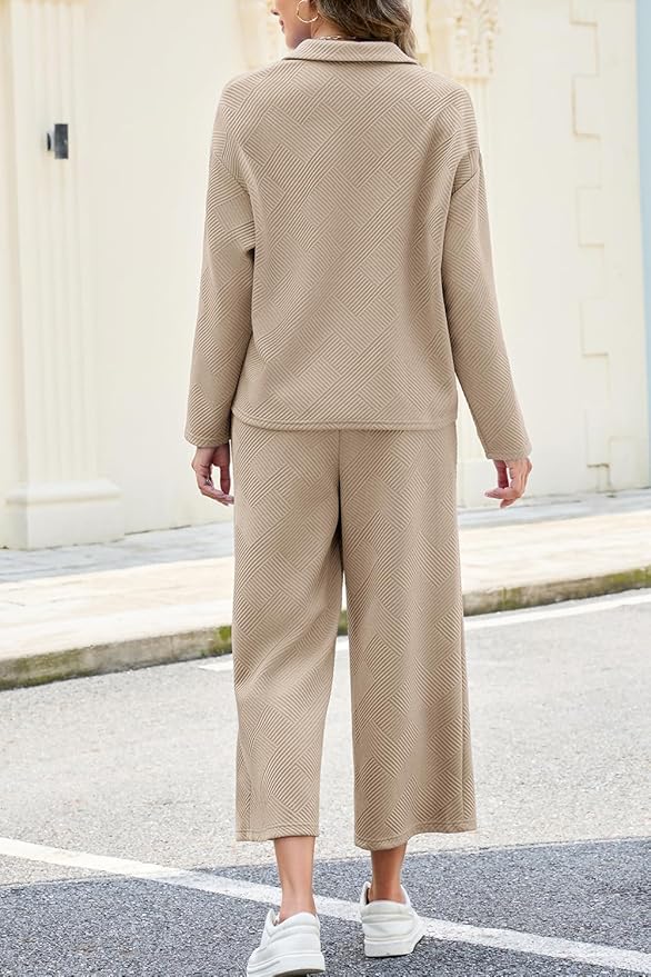AGSEEM Lounge Sets for Women, Women's 2 Piece Outfits Long Sleeve 1/4 Zip Pullover Cropped Pants 2PC Outfit Comfy Sweatsuits