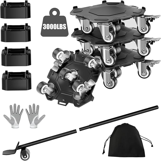 LOYAL TIGER Furniture Dolly & Movers 4-Pack 3000lbs - Heavy Duty Interlocking Furniture Sliders with No Scratch Design, Safe for Hardwood Floors, for Sofa/Refrigerator/Piano Moving (Black, 7in)