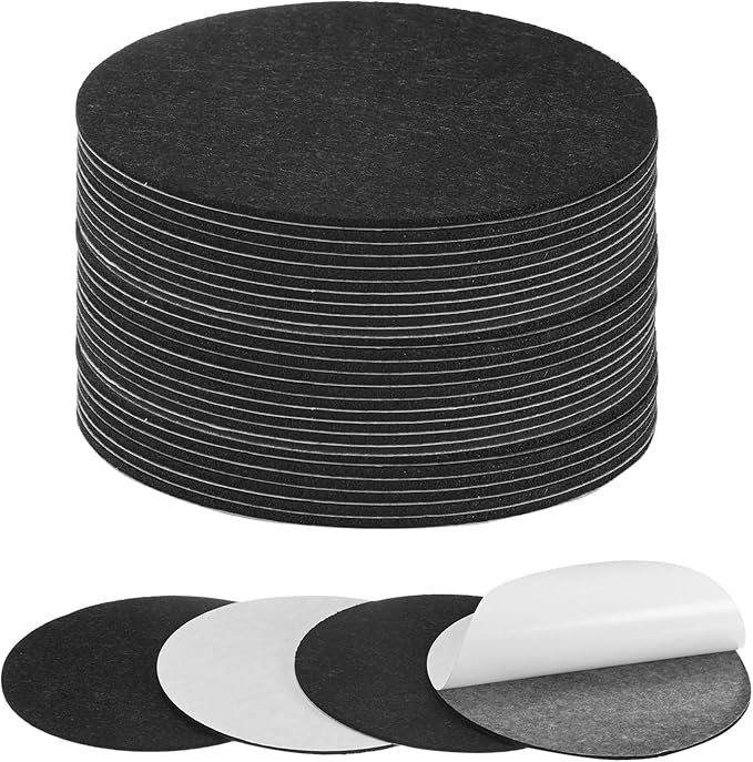 30-Pack Lamp Base Felt, 5 Inch Dia. 2mm Thick Self Adhesive Round Fabric Felt Pads for Lamp/Furniture/DIY, Non-Slip Fiber Backed Patch Circles with Adhesive Backing [Black]