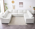 ELUCHANG Convertible Sectional Sofa, U Shaped Couch, Natural Linen Fabric Couches with Extra Deep Seats, Big Comfy Couch Upholstered Modern Corner Sofa for Living Room, Office, White