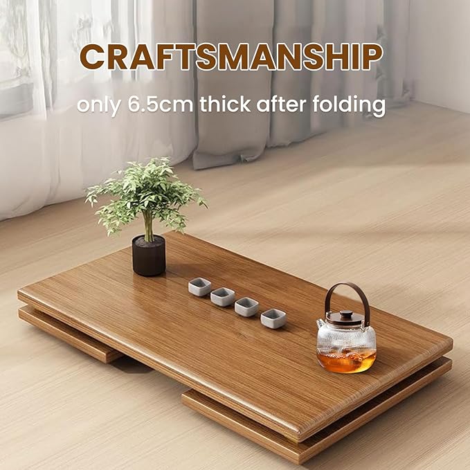 Foldable Japanese Floor Table, Japanese Folding Coffee Table,Low Coffee Table for Tatami Meditation & Tea Ceremony,Easy Assembly,Space-Saving Design, Ideal for Small Spaces,Living Room,Bedroom（31.5in）