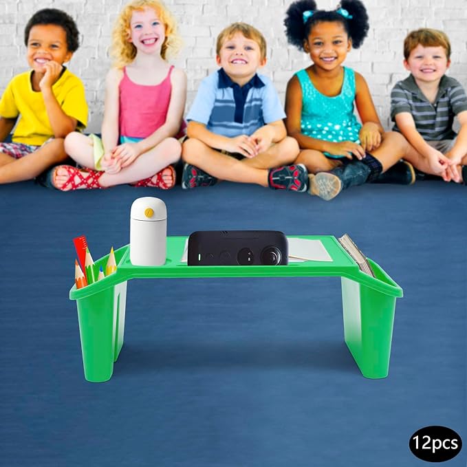Set of 12 Kids Lap Desk Tray, Portable Activity Table, Drawing, Stackable, Classroom, Portable, Plastic,19.69" L x 9.84" W x 7.09" H, Green
