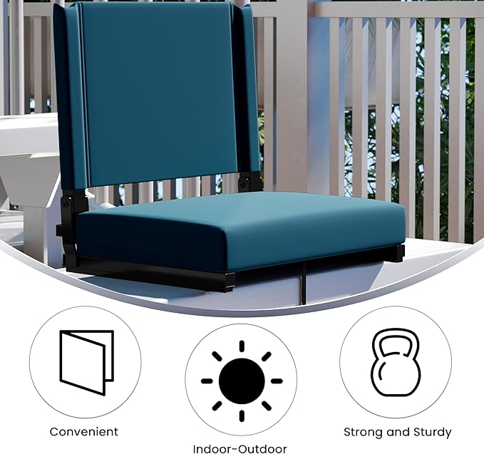 Flash Furniture Grandstand Portable Stadium Seat for Bleachers or Benches, Folding Padded Stadium Chair with Carrying Handle, 500 lb. Weight Capacity, Teal