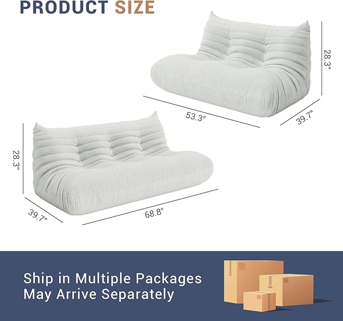 Fireside Chair Corner Bean Bag Chair for Adults, Modern Corduroy Fabric Caterpillar Sofa Couch, Lazy Floor Sofa Armless Foam Couch Lounger Tatami Recliner for Living Room Bedroom Dorm Office