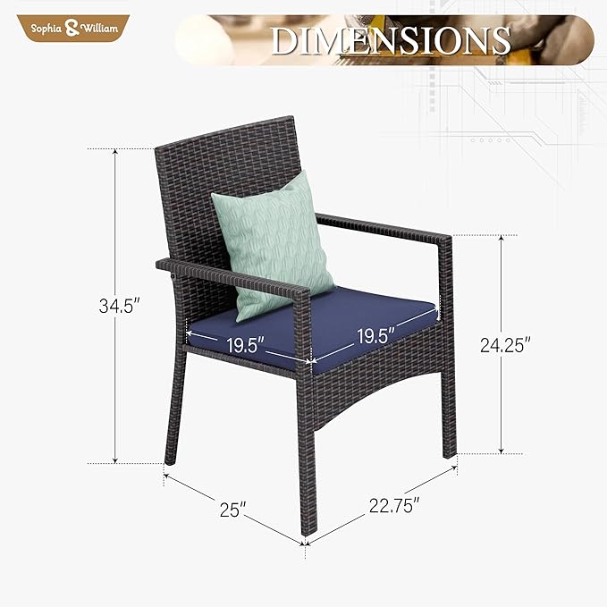 Sophia & William Patio Chairs Set of 2, 2 Pcs Lightweight Rattan Outdoor Dining Chairs, All-Weather Wicker Dining Chairs with Comfortable Seating