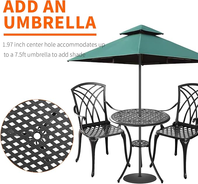 Withniture Outdoor 3 Piece Bistro Set Cast Aluminum Bistro Table and Chairs Set of 2, All Weather Bistro Patio Set, Patio Furniture for Garden Black