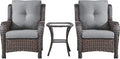 Rilyson Patio Bistro Set Wicker Chairs - 3 Piece Outdoor Rattan Conversation Set with 2 Armrest Chair and 1 Side Table for Proch Deck Garden Backyard Balcony(Brown/Grey)