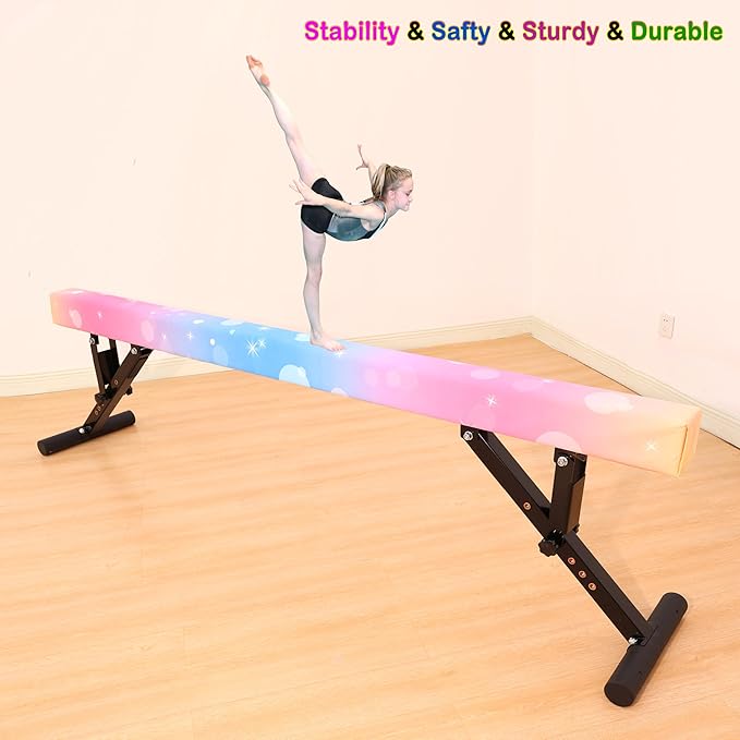 MARFULA Adjustable Balance Beam 8 ft Gymnastic Beam Adjustable Height for Kids and Teenage of All Gymnastic Levels, Gymnastic Training Beam Gymnastic Equipment for Athlete Home and Gym Club Use