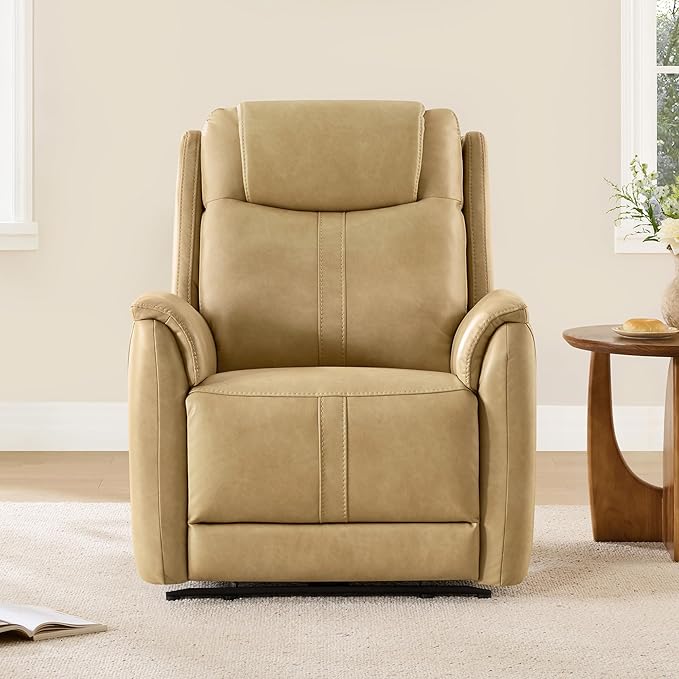 CHITA Power Recliner Chairs for Adults, Electric Leather Super Zero Gravity Recliner with USB & Type-C Charging Ports for Living Room, Bedroom & Home Theater Relaxation, Faux Leather in Tan